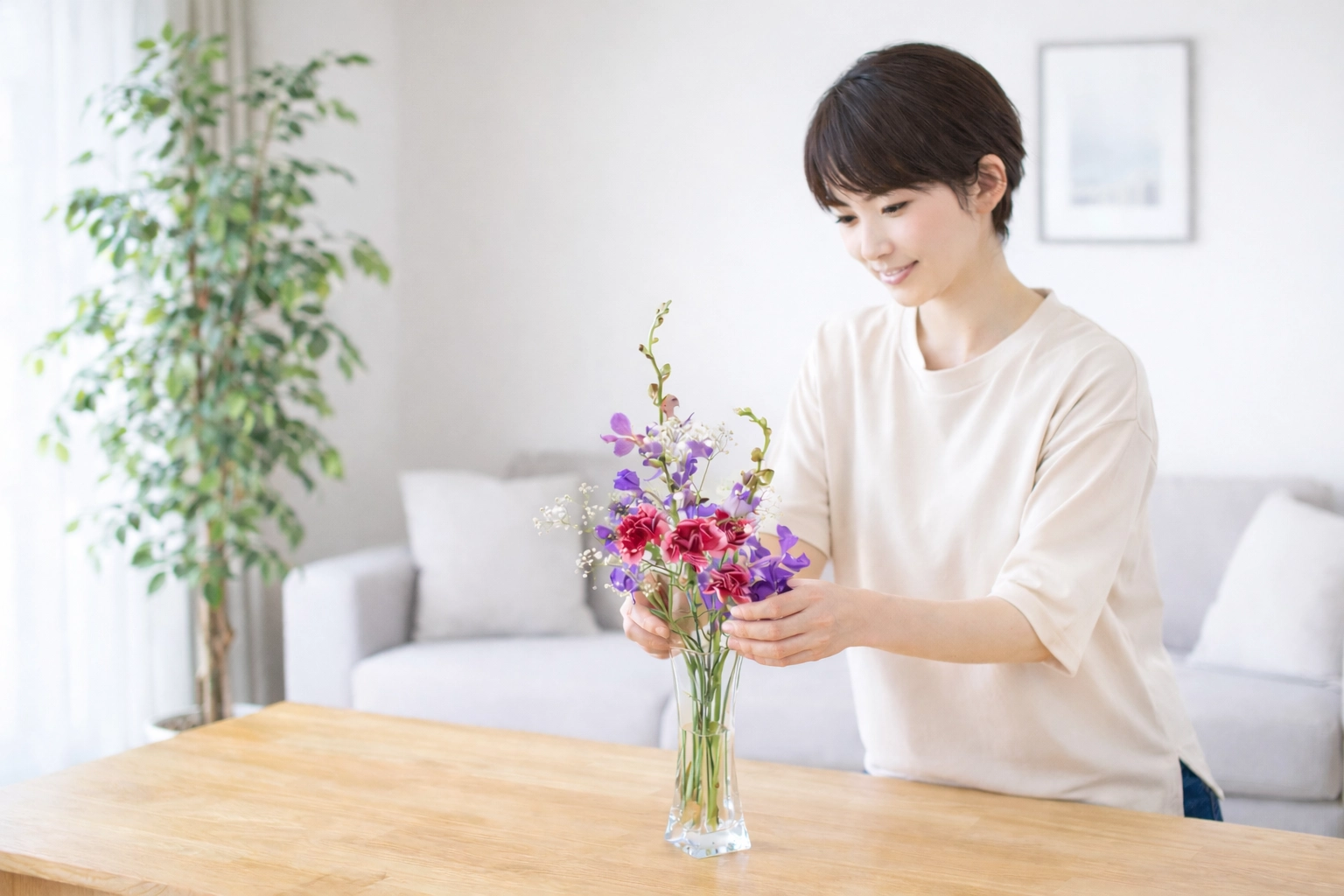 花瓶に花をいける写真